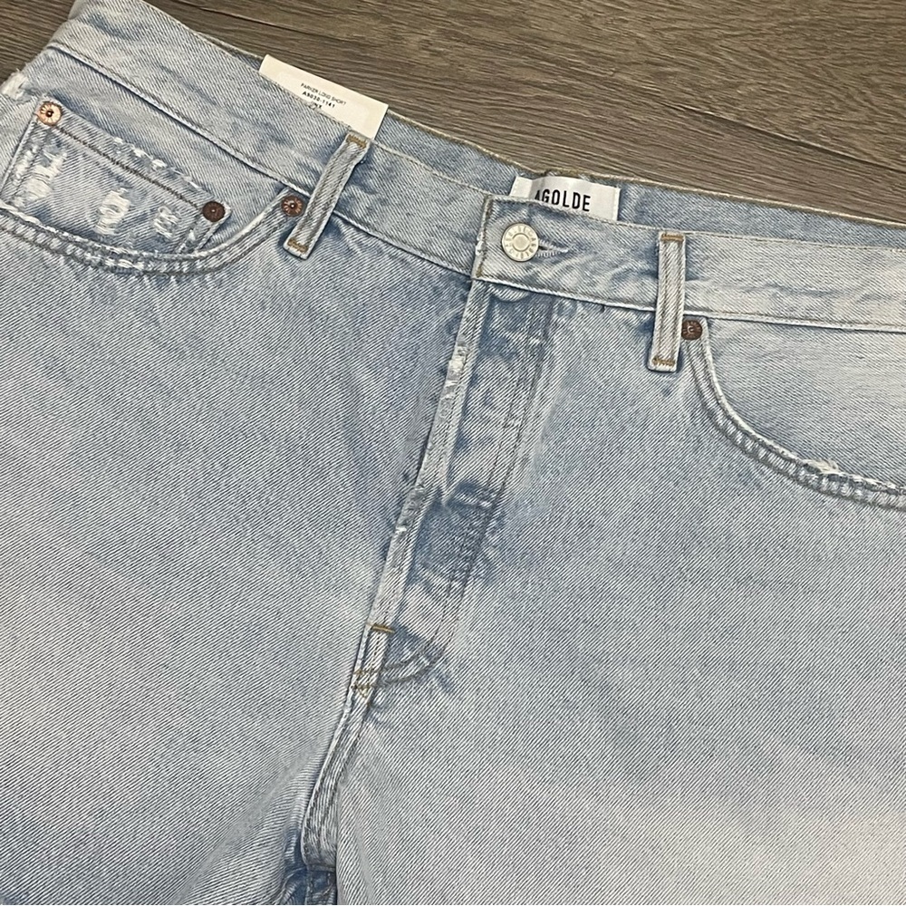 Agolde Parker Long Shorts Jinx Cut Off Hi Rise Denim Jean Light Wash Sz 32 NWT - Picture 6 of 13